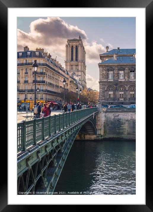 Notre Dame from the Seine river Framed Mounted Print by Vicente Sargues