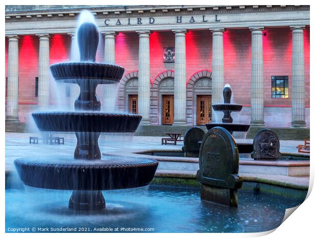 Fountains and Caird Hall in Dundee Print by Mark Sunderland