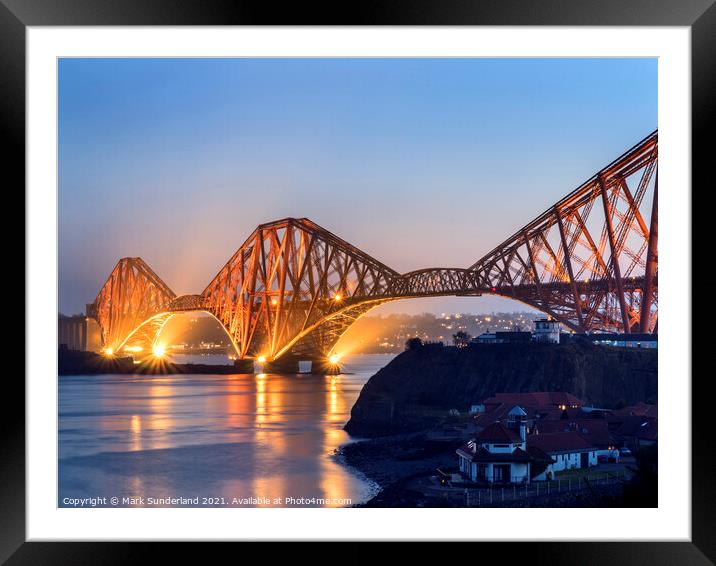 Forth Bridge at Dusk North Queensferry Framed Mounted Print by Mark Sunderland