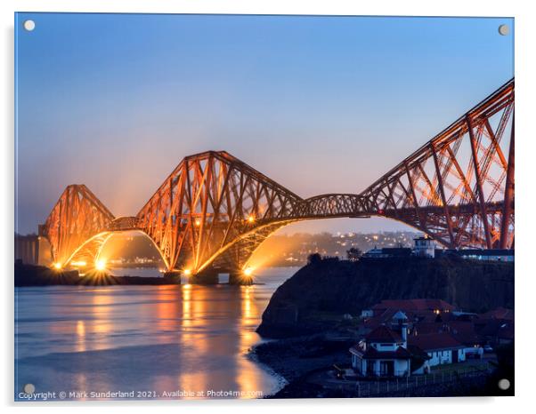 Forth Bridge at Dusk North Queensferry Acrylic by Mark Sunderland