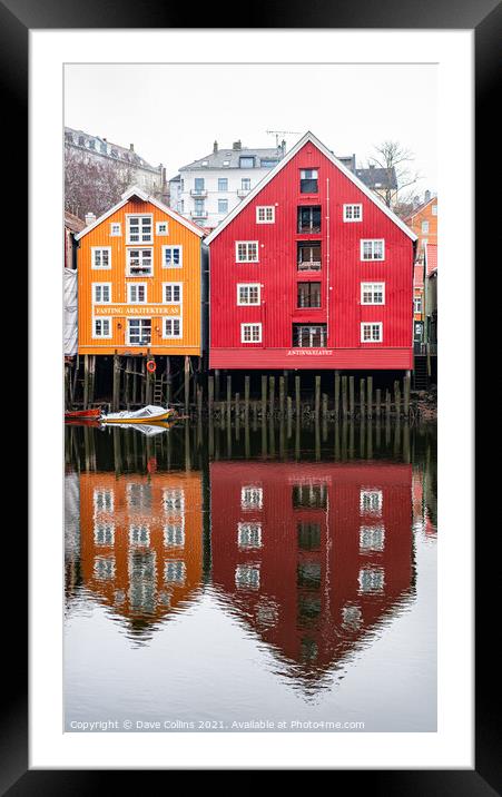 Waterfront buildings and reflections, Trondheim, Norway Framed Mounted Print by Dave Collins