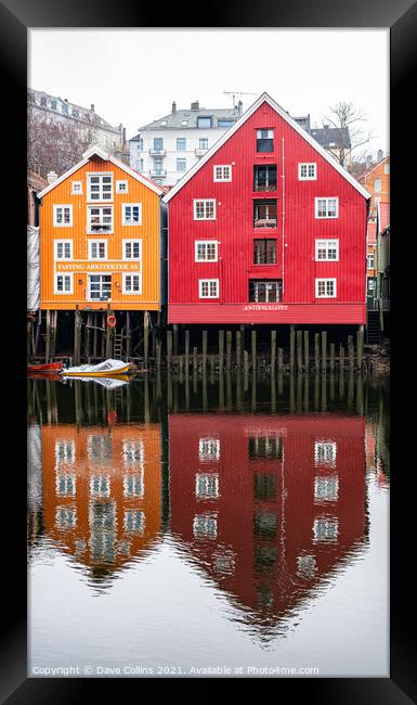 Waterfront buildings and reflections, Trondheim, Norway Framed Print by Dave Collins