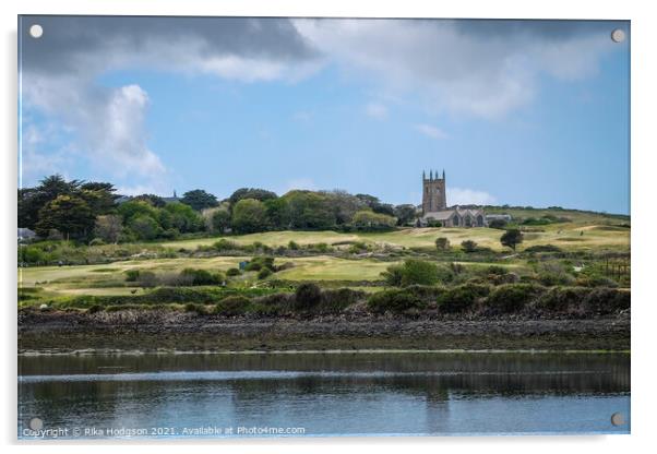 St Uny's Church, Lelant, Landscape, Cornwall, England Acrylic by Rika Hodgson