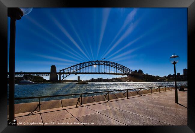 Sydney Harbour Bridge Sunburst Framed Print by Stephen Hamer