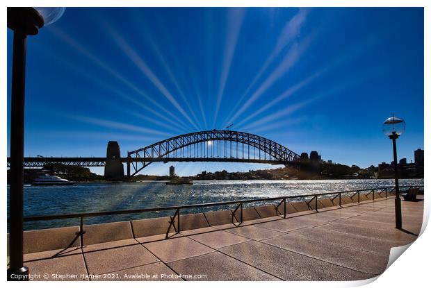 Sydney Harbour Bridge Sunburst Print by Stephen Hamer