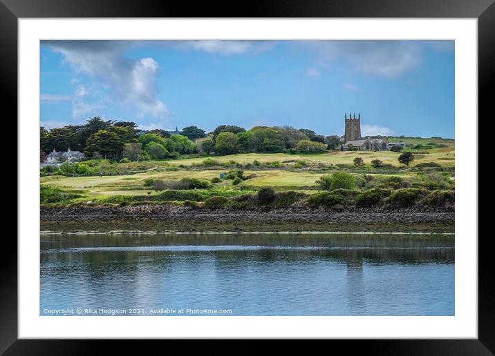 Green Hills of Lelant Landscape, St Uny's Church, Cornwall Framed Mounted Print by Rika Hodgson