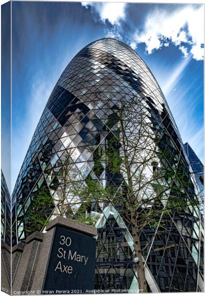 The Gherkin building, 30 St Mary Axe Canvas Print by Hiran Perera