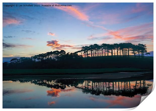 Serene Sunrise at Budleigh Salterton Print by Les Schofield