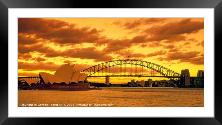 Sydney Opera House and Harbour Bridge, New South Wales, Australia Framed Mounted Print by Geraint Tellem ARPS