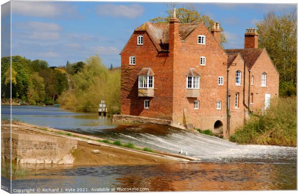Fladbury Weir and Cropthorne Mill, Worcestershire Canvas Print by Richard J. Kyte