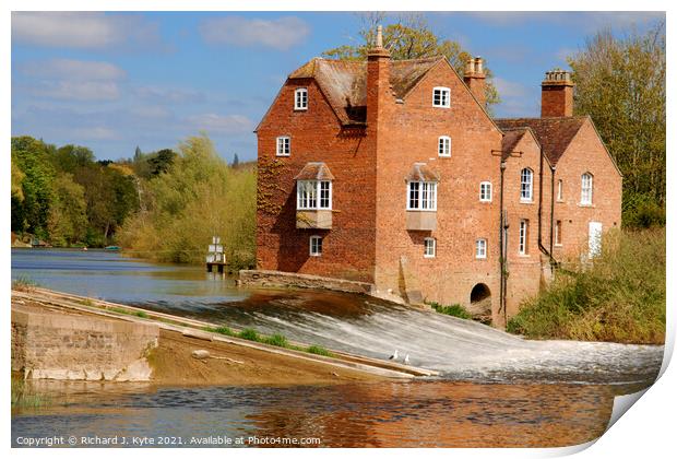 Fladbury Weir and Cropthorne Mill, Worcestershire Print by Richard J. Kyte