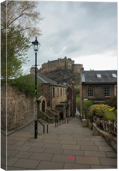 Edinburgh Castle view from the Vennel Canvas Print by Theo Spanellis