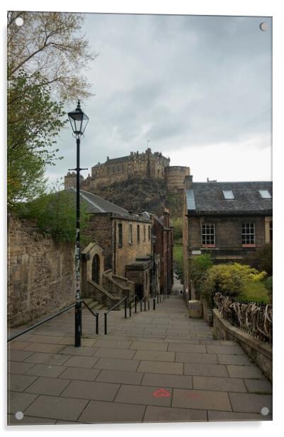 Edinburgh Castle view from the Vennel Acrylic by Theo Spanellis