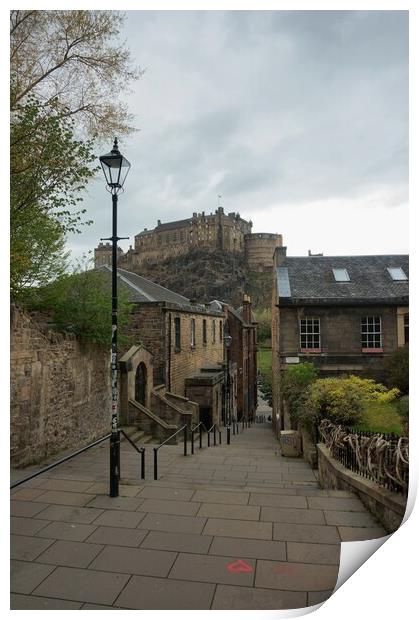 Edinburgh Castle view from the Vennel Print by Theo Spanellis