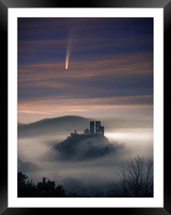 Corfe and the Comet Portrait Crop Framed Mounted Print by David Neighbour