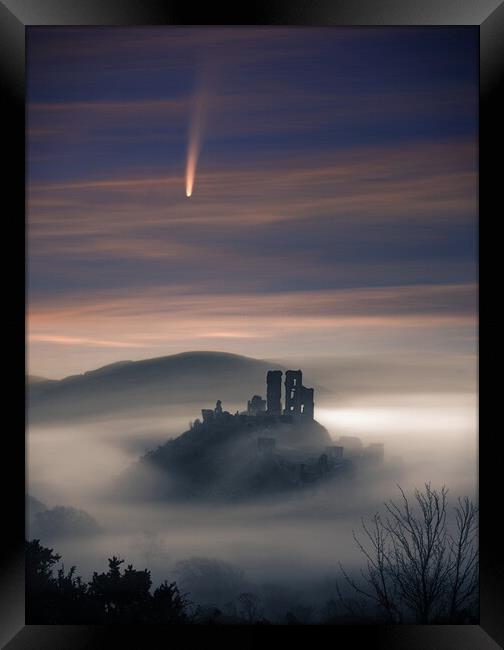 Corfe and the Comet Portrait Crop Framed Print by David Neighbour