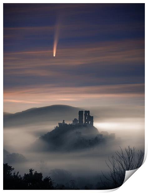 Corfe and the Comet Portrait Crop Print by David Neighbour