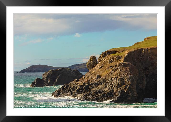 Headland at Porthcothan Cornwall Framed Mounted Print by CHRIS BARNARD