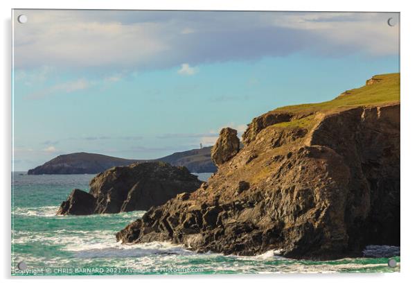Headland at Porthcothan Cornwall Acrylic by CHRIS BARNARD
