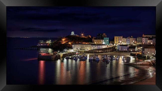 Tenby harbour at night Framed Print by Paul James