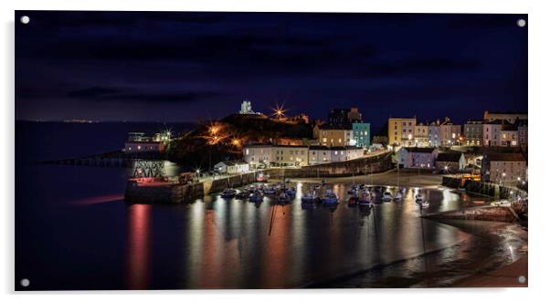 Tenby harbour at night Acrylic by Paul James