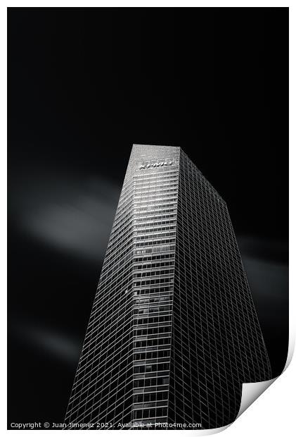 Skyscraper against black sky in Madrid Print by Juan Jimenez