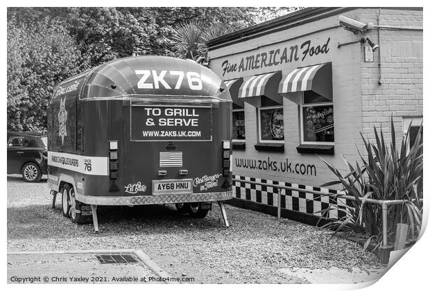 Zaks Waterside restaurant and burger van Print by Chris Yaxley