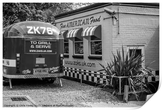 Zaks Waterside restaurant and burger van Print by Chris Yaxley