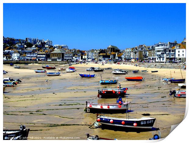 Harbour & town at St.Ives in Cornwall, UK. Print by john hill