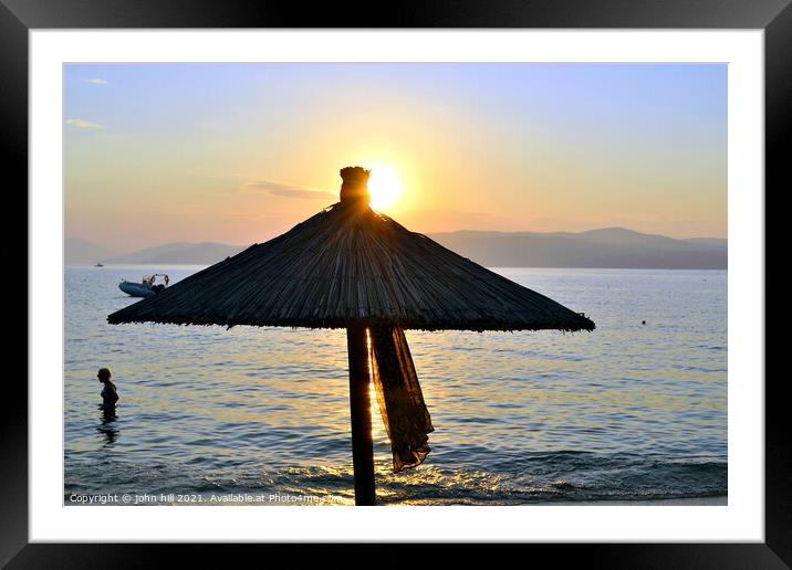 Sunset at Ag Eleni beach at Skiathos in Greece Framed Mounted Print by john hill