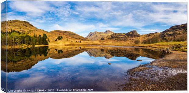 Blea tarn panorama  in the lake district Cumbria 498 Canvas Print by PHILIP CHALK