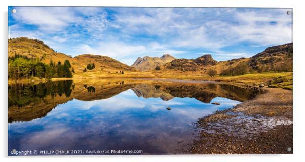 Blea tarn panorama  in the lake district Cumbria 498 Acrylic by PHILIP CHALK