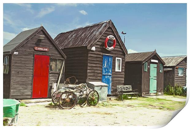 Old Fishing Huts Print by Ian Merton