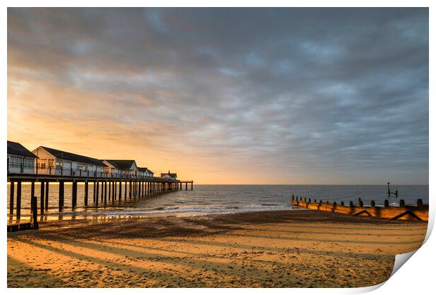 Southwold beach at sunrise Print by Robbie Spencer