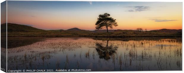 A sunset over Kelly hall tarn in the lake district Cumbria 499 Canvas Print by PHILIP CHALK