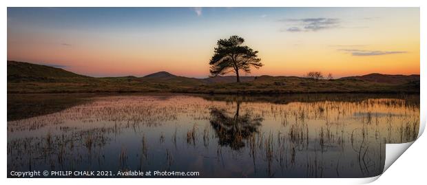 A sunset over Kelly hall tarn in the lake district Cumbria 499 Print by PHILIP CHALK
