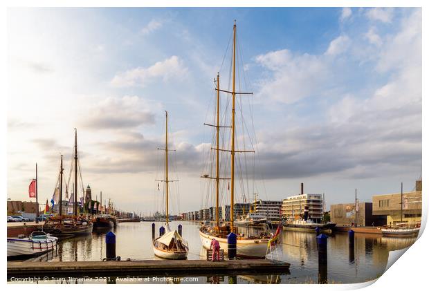 Scenic view of the port of Bremerhaven at sunset Print by Juan Jimenez