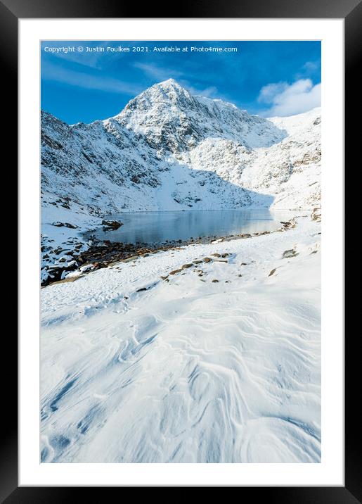 Winter view of Glaslyn, beneath Snowdon Framed Mounted Print by Justin Foulkes