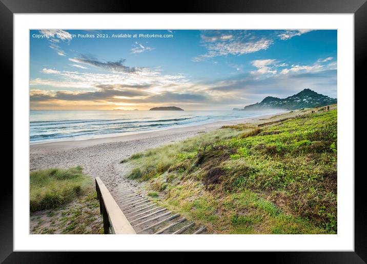 The beach at Tairua, Coromandel Peninsula, New Zealand Framed Mounted Print by Justin Foulkes