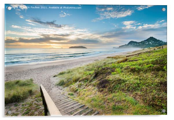 The beach at Tairua, Coromandel Peninsula, New Zealand Acrylic by Justin Foulkes