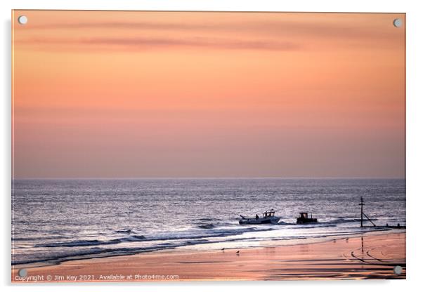 Sunrise Cromer Beach Norfolk Acrylic by Jim Key