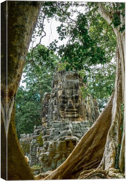 Side View of South Gate Angkor Thom, Cambodia Canvas Print by Jo Sowden