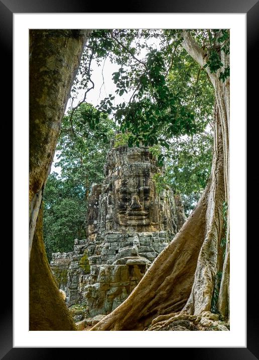 Side View of South Gate Angkor Thom, Cambodia Framed Mounted Print by Jo Sowden