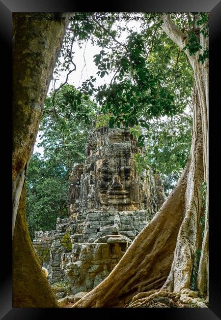 Side View of South Gate Angkor Thom, Cambodia Framed Print by Jo Sowden