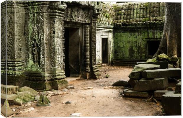 Detail inside Ta Promh Temple, Cambodia Canvas Print by Jo Sowden