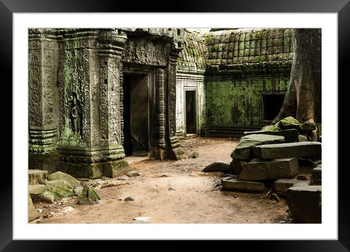 Detail inside Ta Promh Temple, Cambodia Framed Mounted Print by Jo Sowden
