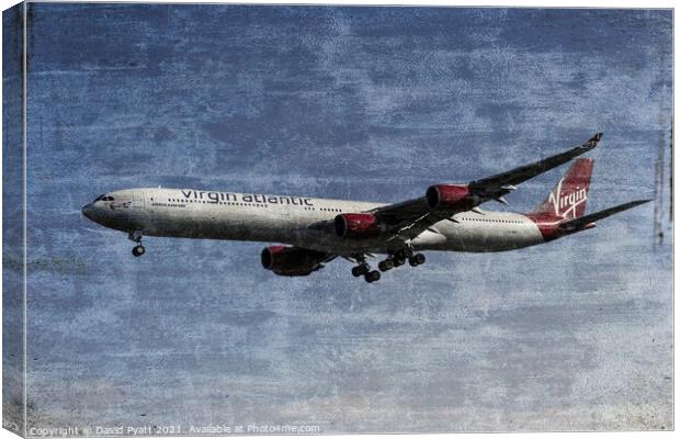 Virgin Atlantic Airbus A340 Metal Texture Canvas Print by David Pyatt