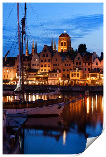 Old Port City of Gdansk at Twilight Evening Print by Artur Bogacki
