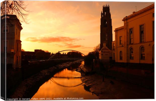 Boston Stump and the Haven at dusk, Lincolnshire, UK Canvas Print by Geraint Tellem ARPS