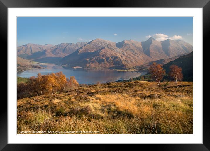 Five Sisters of Kintail and Loch Duich in Autumn  Framed Mounted Print by Barbara Jones